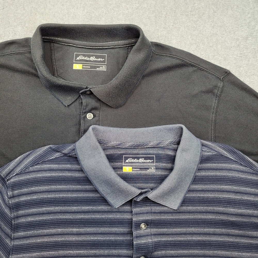 Eddie Bauer Travex Polo Shirt Bundle Men XL Gray Blue Short Sleeve Cotton Blend